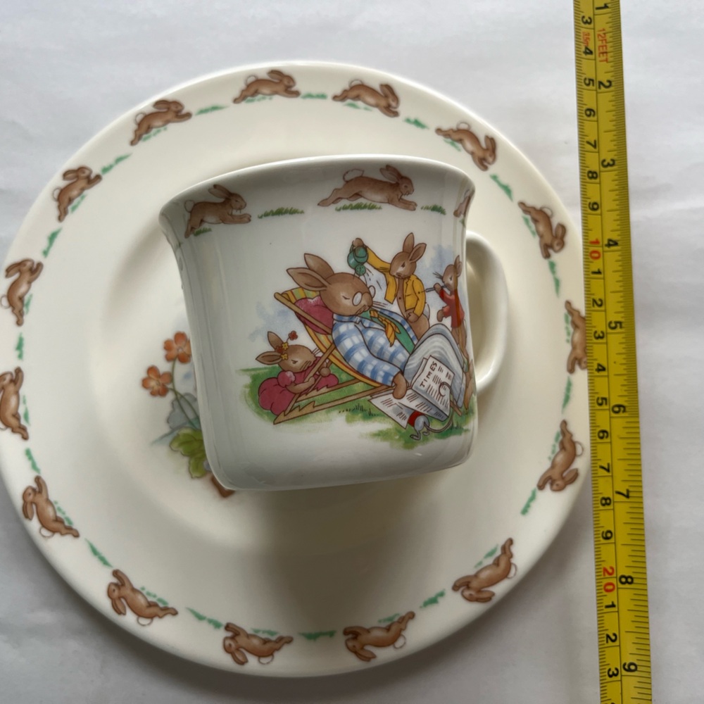 Vtg Royal Doulton Bunnykins Plate Cup Set Bone China England Barbara Vernon 1936